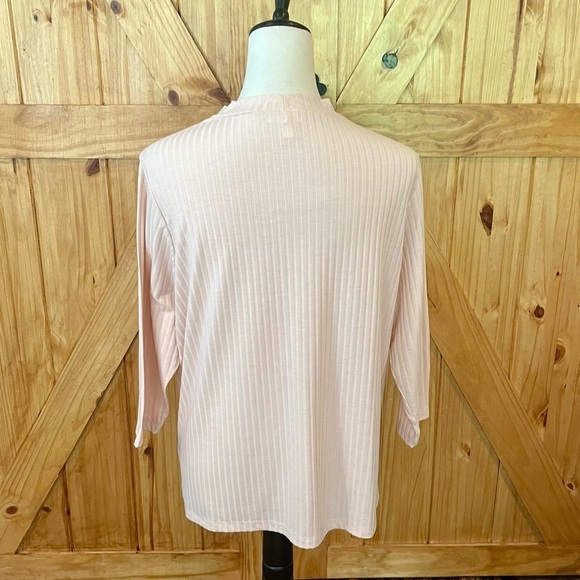 Como Blu Ladies Light Peach Ruched Ribbed Blouse with Mandarin Collar - Picture 9 of 10